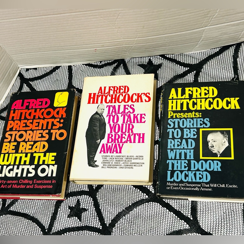 3 hardback books: Alfred Hitchcock Mystery Books Thriller, Horror, Vintage 70s